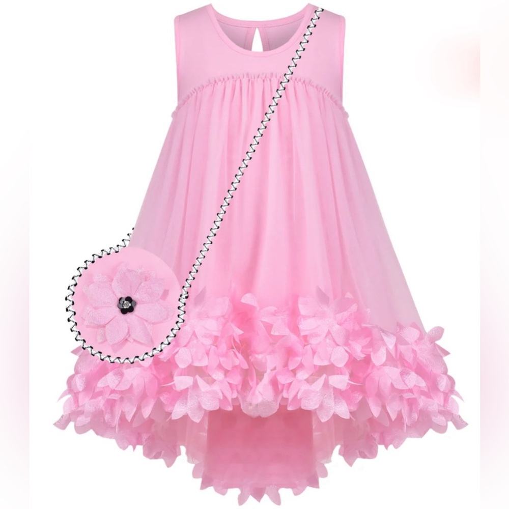 Pink dimensional flower A line dress with purse girl’s size 6